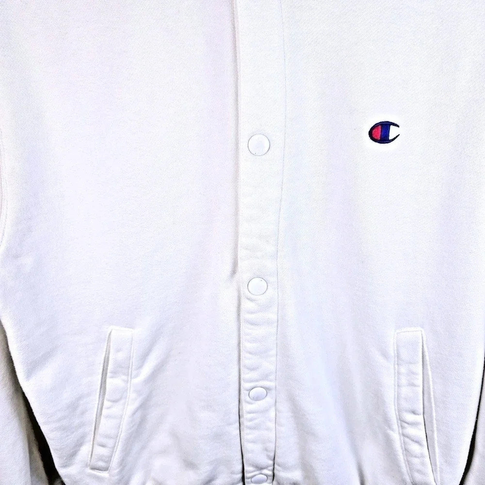 Champion Reverse Weave Snap Cardigan Sweatshirt‎ Mens M White Boxy Heritage Fit